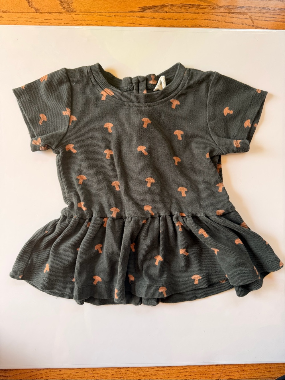 Kate Quinn Girls Dark Gray Mushroom Print Peplum Top